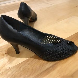 Nicole black leather heels, size 6